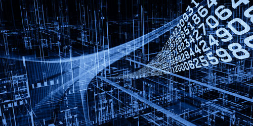 Digital Streams series. Composition of numbers, lights and design elements on the subject of digital communications, data transfers and virtual reality